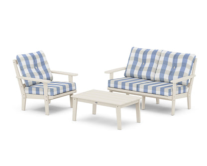 POLYWOOD® Prairie 3-Piece Deep Seating Set with Loveseat in Sand / Buffalo Plaid Sky Blue