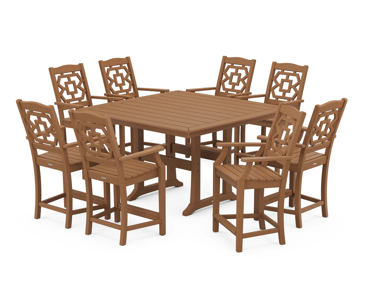 Chinoiserie 9-Piece Square Counter Set with Trestle Legs