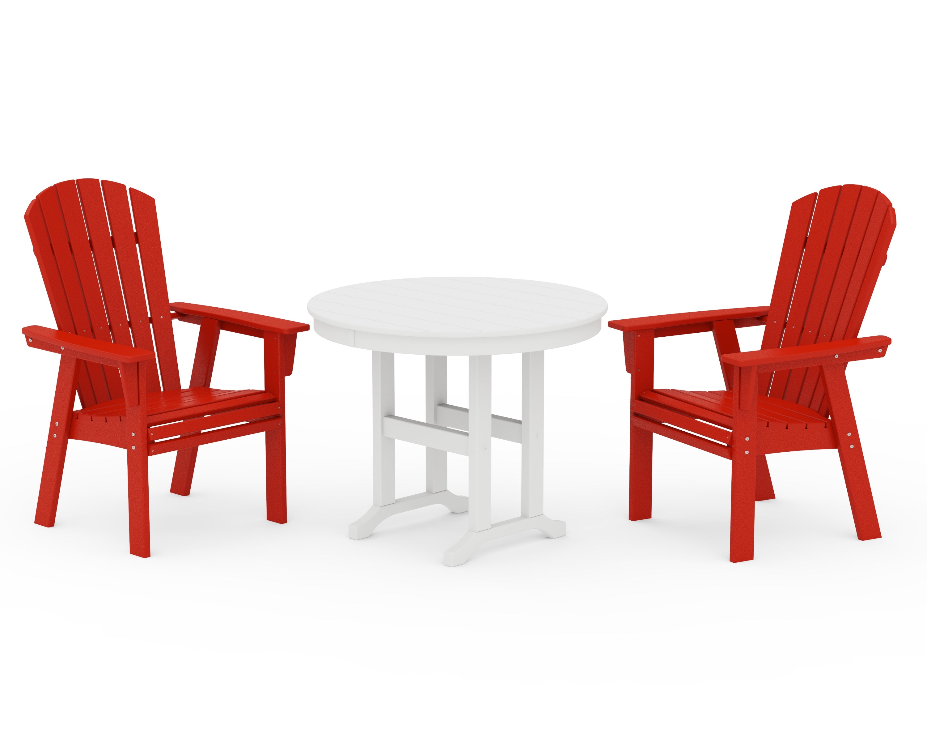 POLYWOOD® Nautical Adirondack 3-Piece Round Dining Set in Sunset Red / White