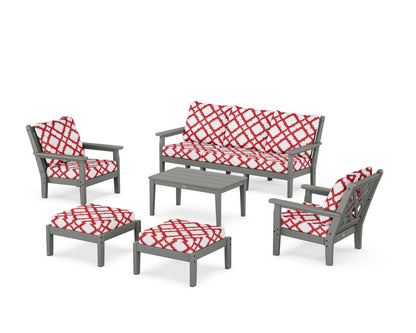 POLYWOOD® Chippendale 6-Piece Lounge Sofa Set in Slate Grey / Trellis Crimson