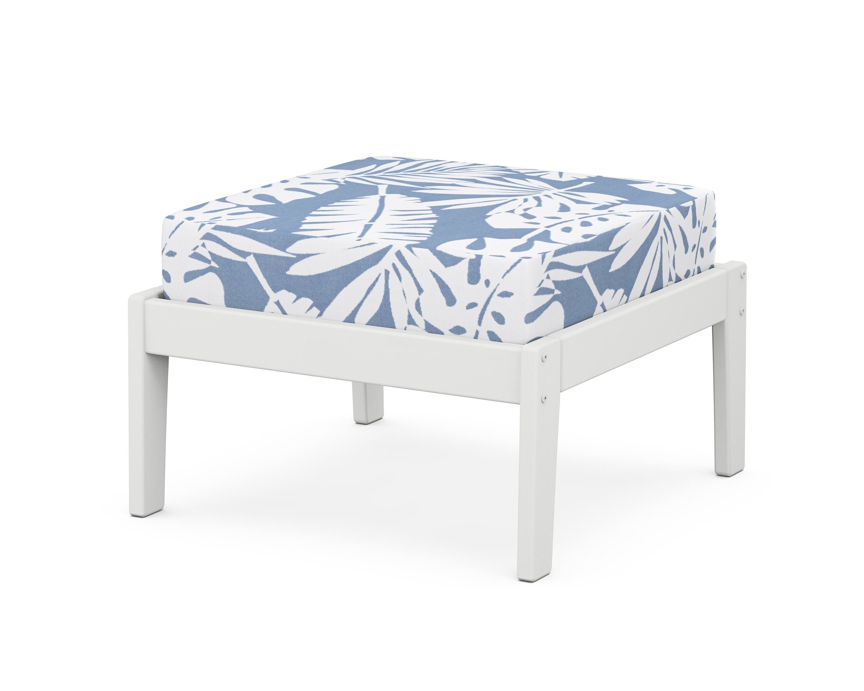 Unbranded Deep Seating Ottoman in White / Leaf Sky Blue