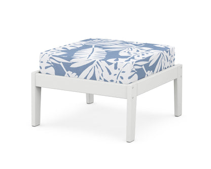 Unbranded Deep Seating Ottoman in White / Leaf Sky Blue