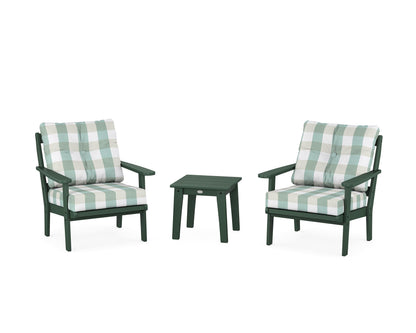 POLYWOOD® Mission 3-Piece Deep Seating Set in Green / Buffalo Plaid Glacier Spa