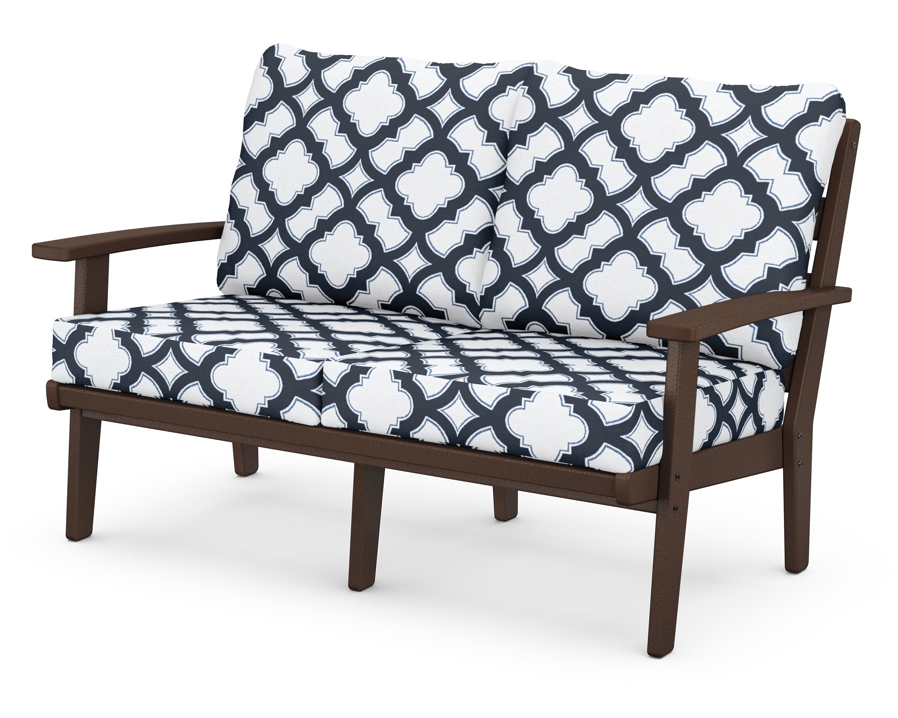 POLYWOOD® Grant Park Deep Seating Loveseat in Mahogany / Trellis Marine Indigo