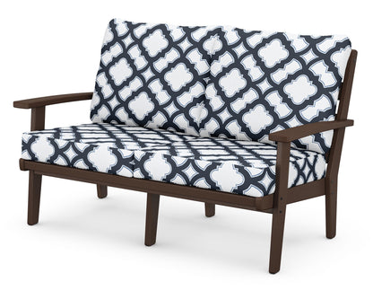 POLYWOOD® Grant Park Deep Seating Loveseat in Mahogany / Trellis Marine Indigo