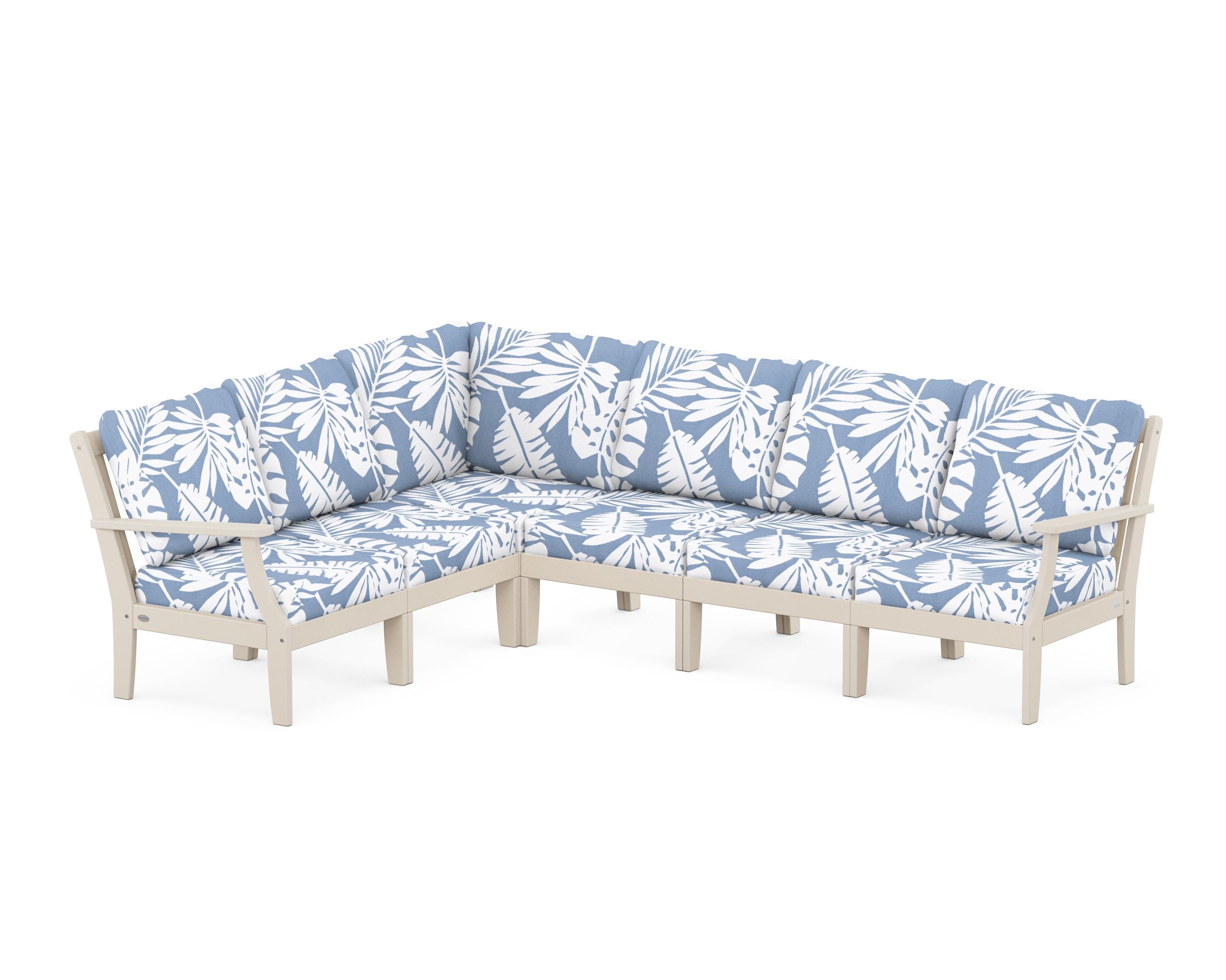 POLYWOOD® Braxton Modular 6-Piece Deep Seating Set in Sand / Leaf Sky Blue