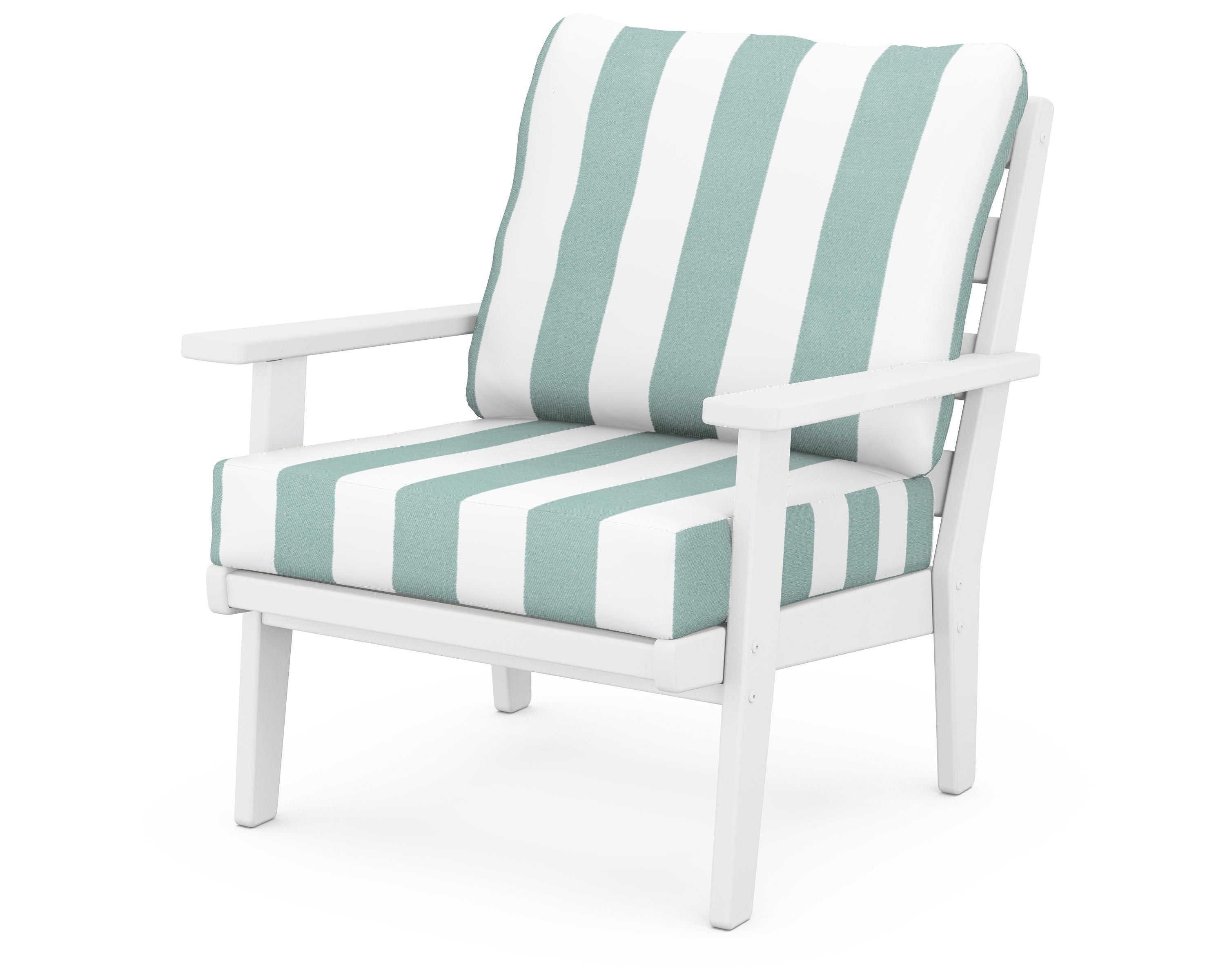 POLYWOOD® Grant Park Deep Seating Chair in White / Cabana Stripe Glacier Spa