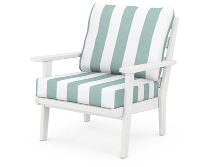 POLYWOOD® Grant Park Deep Seating Chair in White / Cabana Stripe Glacier Spa