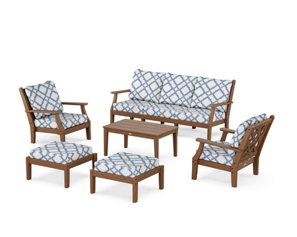 Country Living Wovendale 6-Piece Lounge Sofa Set in Teak / Trellis Sky Blue