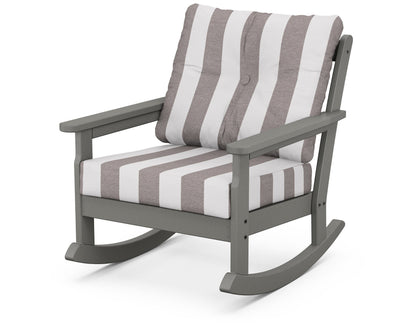 POLYWOOD® Vineyard Deep Seating Rocking Chair in Slate Grey / Cabana Stripe Grey Mist