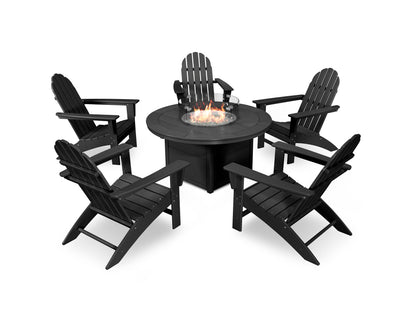 POLYWOOD® Vineyard Adirondack 6-Piece Chat Set with Fire Pit Table in Black
