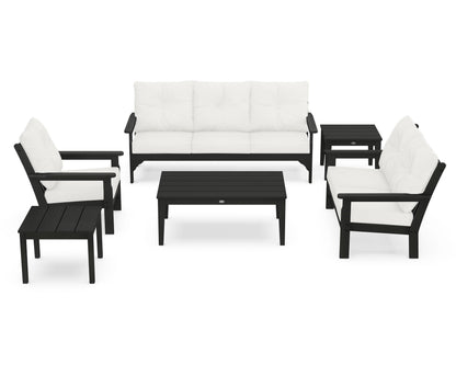 POLYWOOD® Vineyard 6-Piece Deep Seating Set in Black / Natural Linen