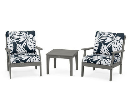 POLYWOOD® Braxton 3-Piece Deep Seating Set in Slate Grey / Leaf Marine Indigo