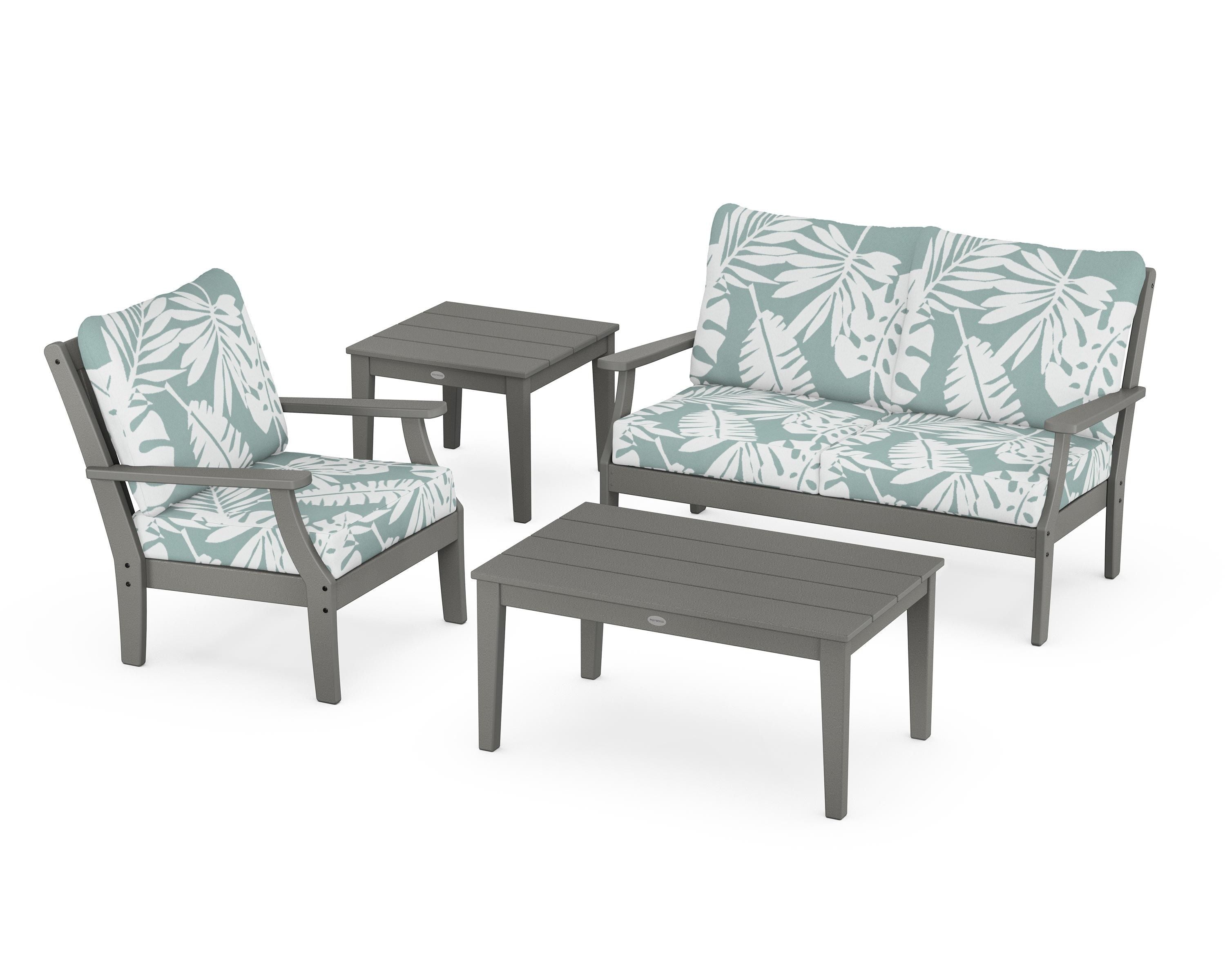 POLYWOOD® Braxton 4-Piece Deep Seating Set in Slate Grey / Leaf Glacier Spa