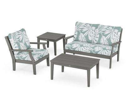 POLYWOOD® Braxton 4-Piece Deep Seating Set in Slate Grey / Leaf Glacier Spa