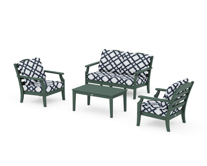 Draper James™ by  POLYWOOD® Savannah 4-Piece Deep Seating Set with Loveseat in Green / Trellis Marine Indigo