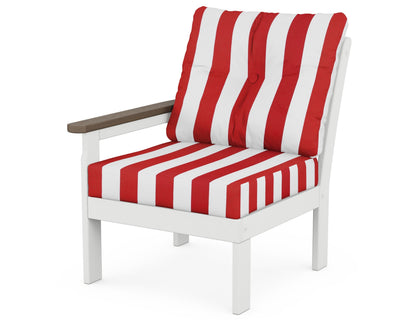 POLYWOOD® Vineyard Modular Left Arm Chair in White / Kona / Cabana Stripe Crimson