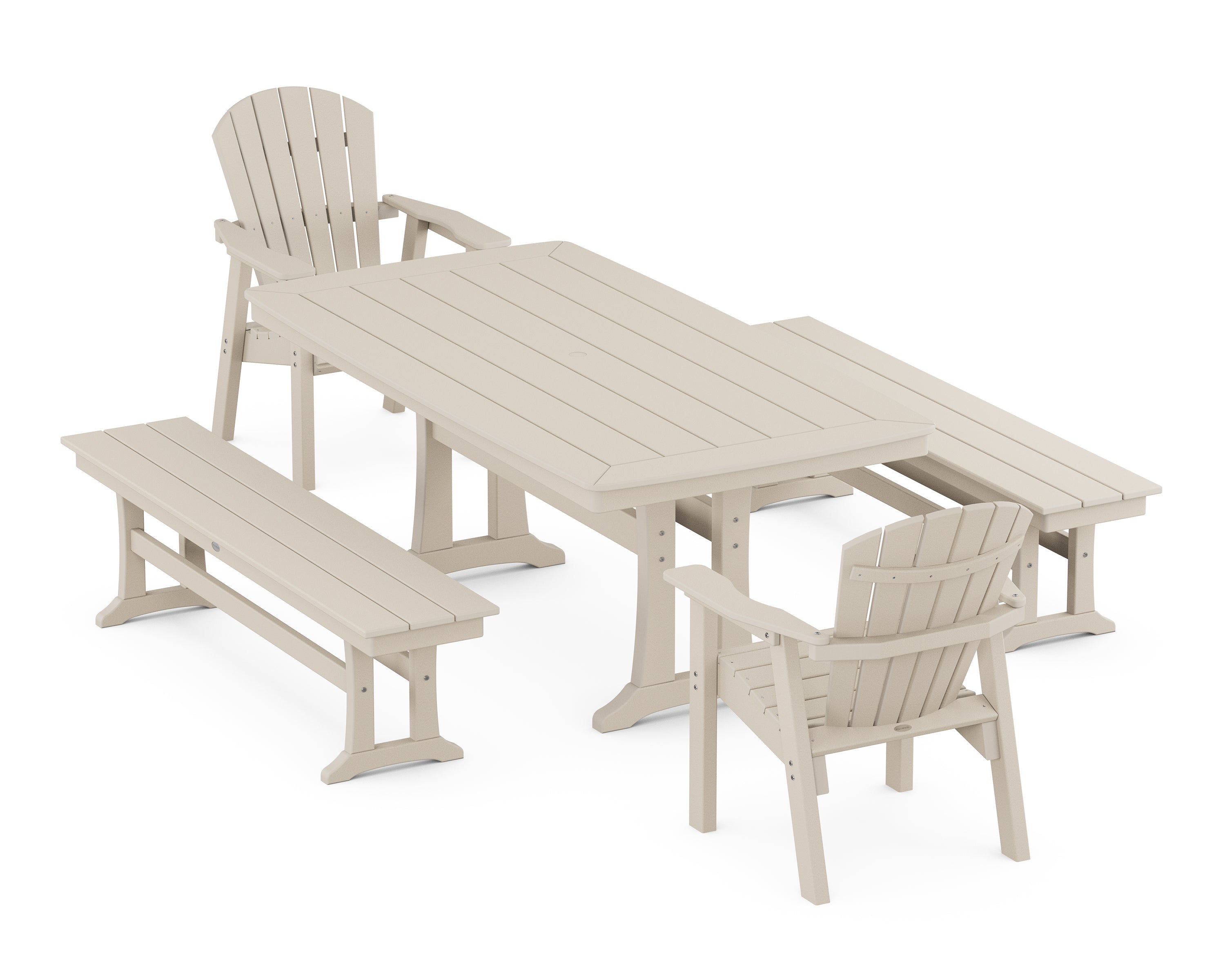 POLYWOOD® Seashell 5-Piece Dining Set with Trestle Legs in Sand