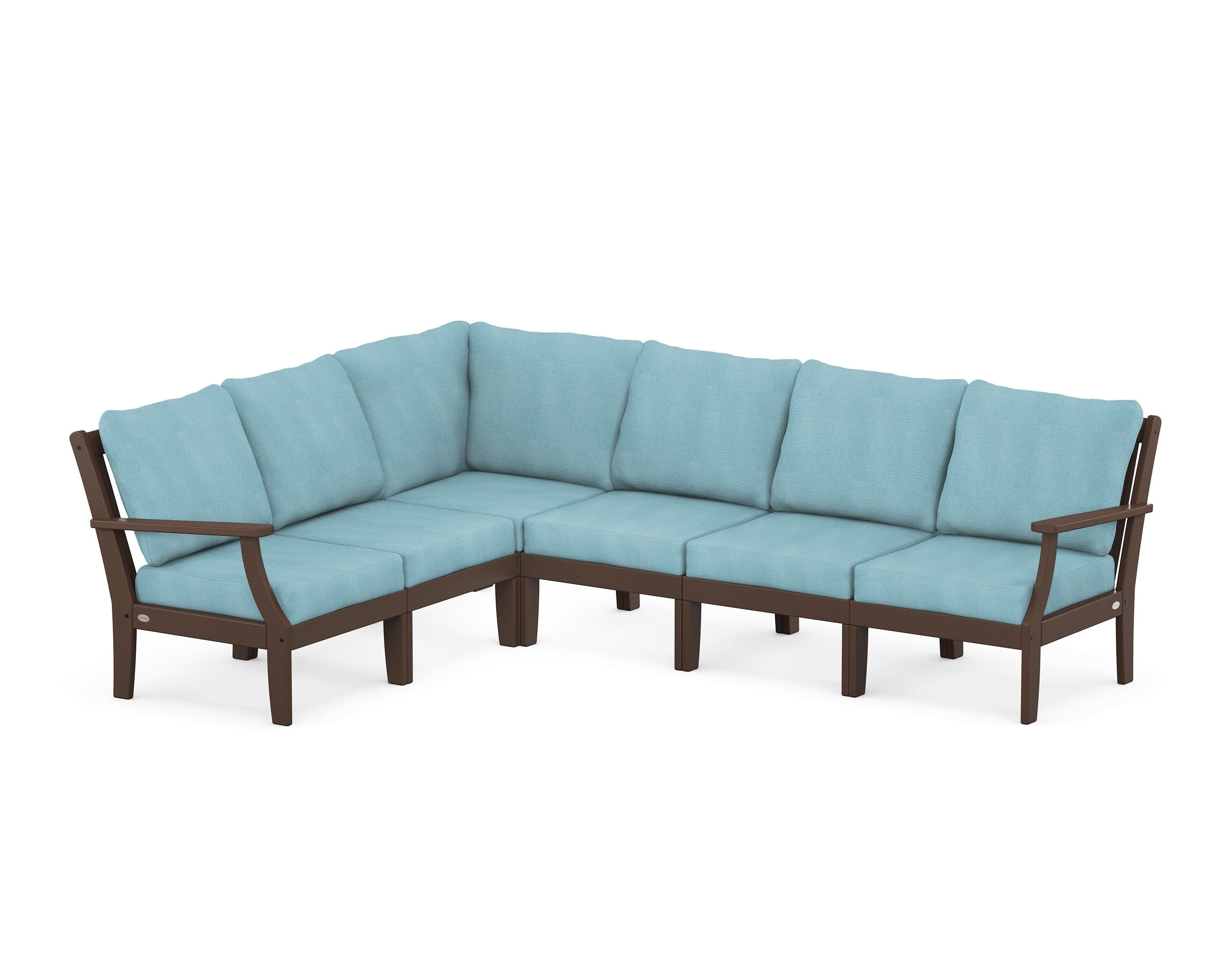 POLYWOOD® Braxton Modular 6-Piece Deep Seating Set in Mahogany / Lattice Sky Blue