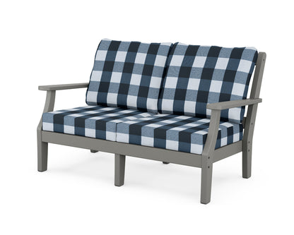 Martha Stewart by POLYWOOD® Chinoiserie Deep Seating Loveseat in Slate Grey / Buffalo Plaid Marine Indigo