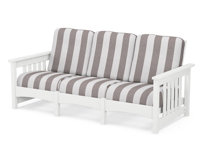 POLYWOOD® Club Mission Sofa in White / Cabana Stripe Grey Mist