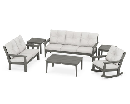 POLYWOOD® Vineyard 6-Piece Deep Seating Set in Slate Grey / Natural Linen