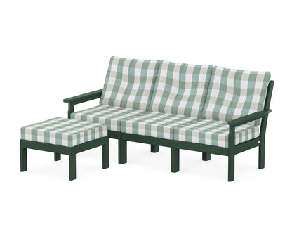 POLYWOOD® Vineyard 4-Piece Sectional with Ottoman in Green / Buffalo Plaid Glacier Spa