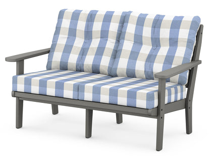 POLYWOOD® Lakeside Deep Seating Loveseat in Slate Grey / Buffalo Plaid Sky Blue