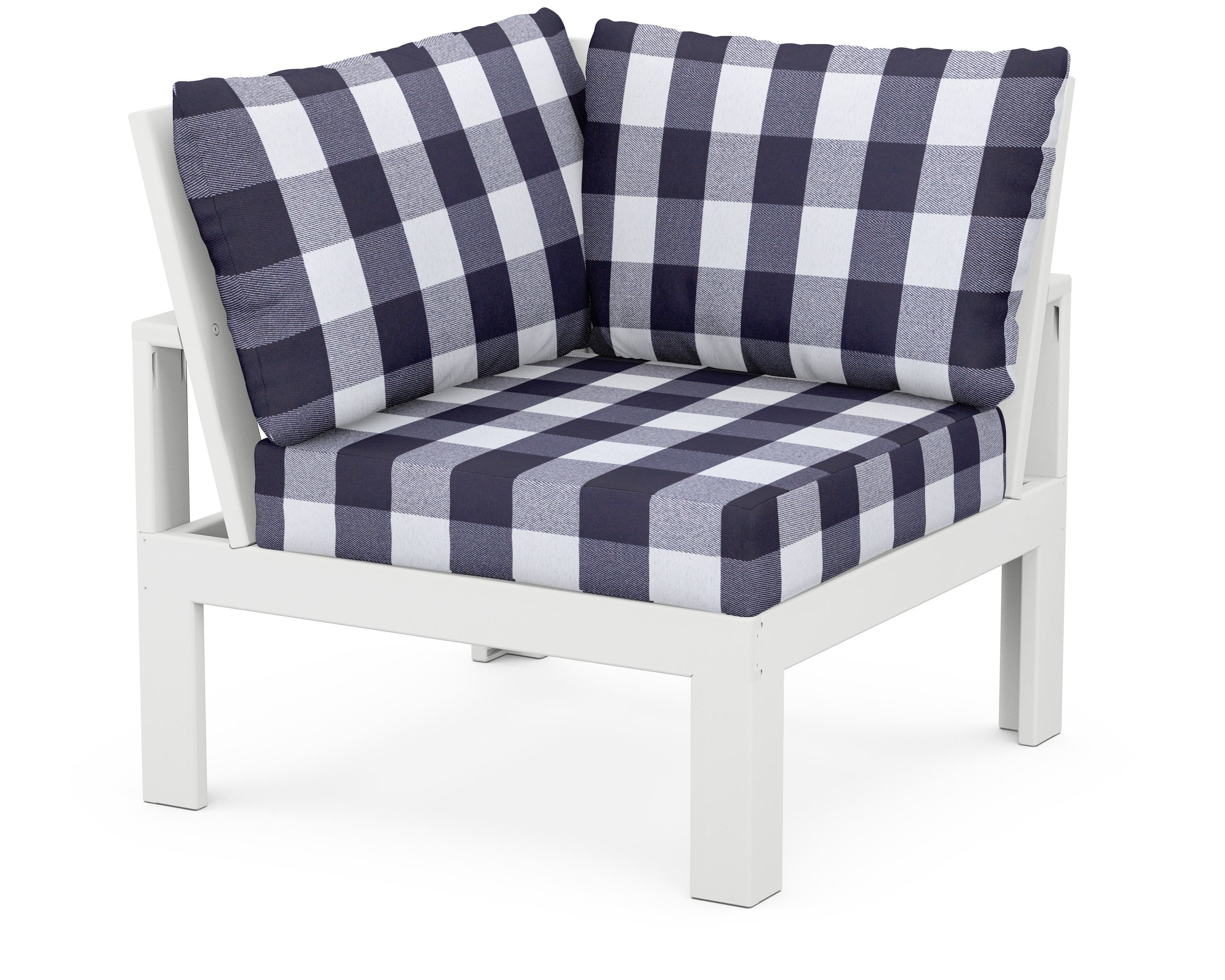 Unbranded Modular Corner Chair in White / Buffalo Plaid Navy