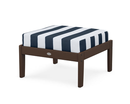 POLYWOOD® Braxton Deep Seating Ottoman in Mahogany / Cabana Stripe Marine Indigo