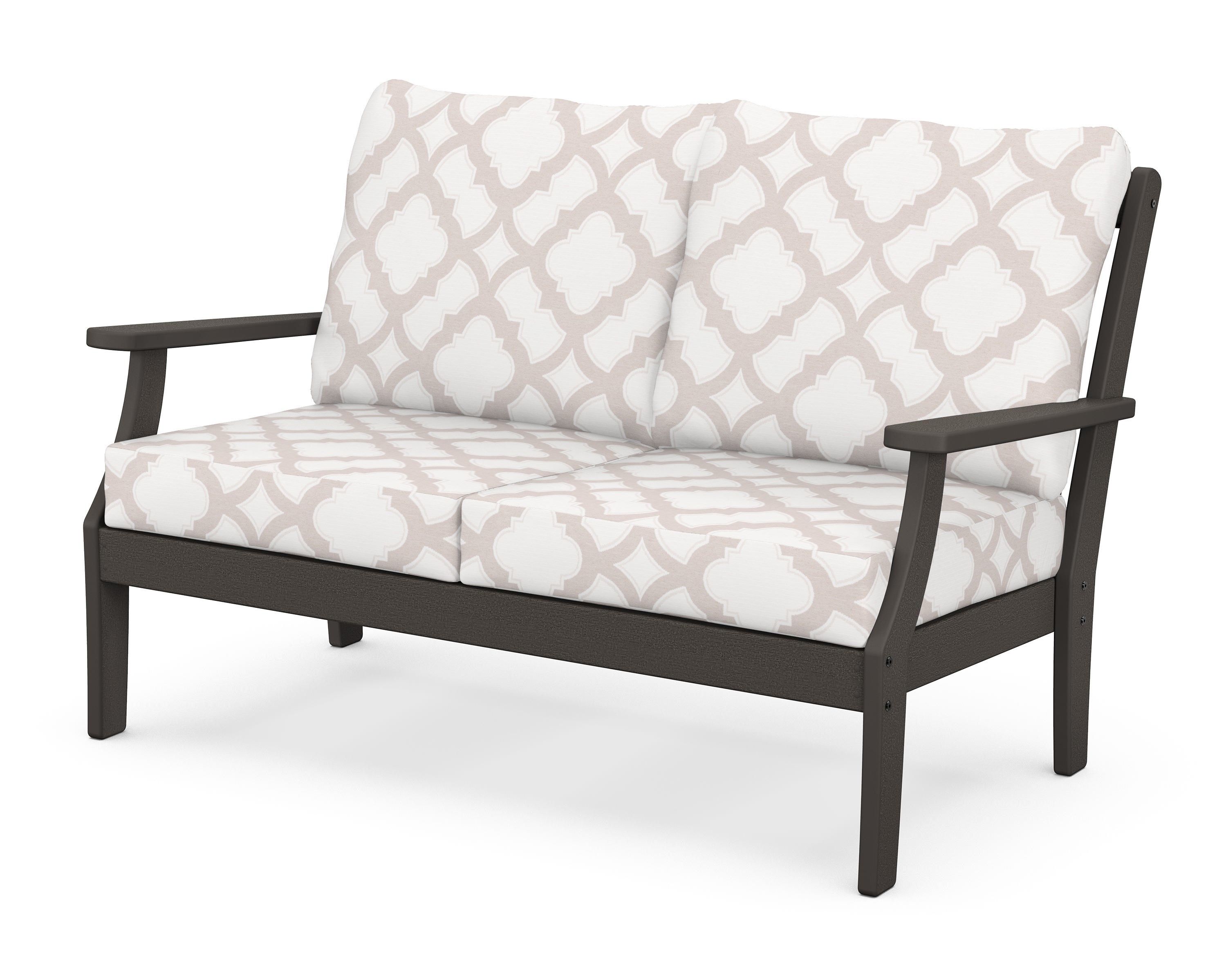 POLYWOOD® Braxton Deep Seating Loveseat in Vintage Coffee / Trellis Dune Burlap