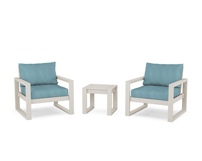 POLYWOOD® EDGE Sectional 3-Piece Deep Seating Set in Sand / Lattice Sky Blue