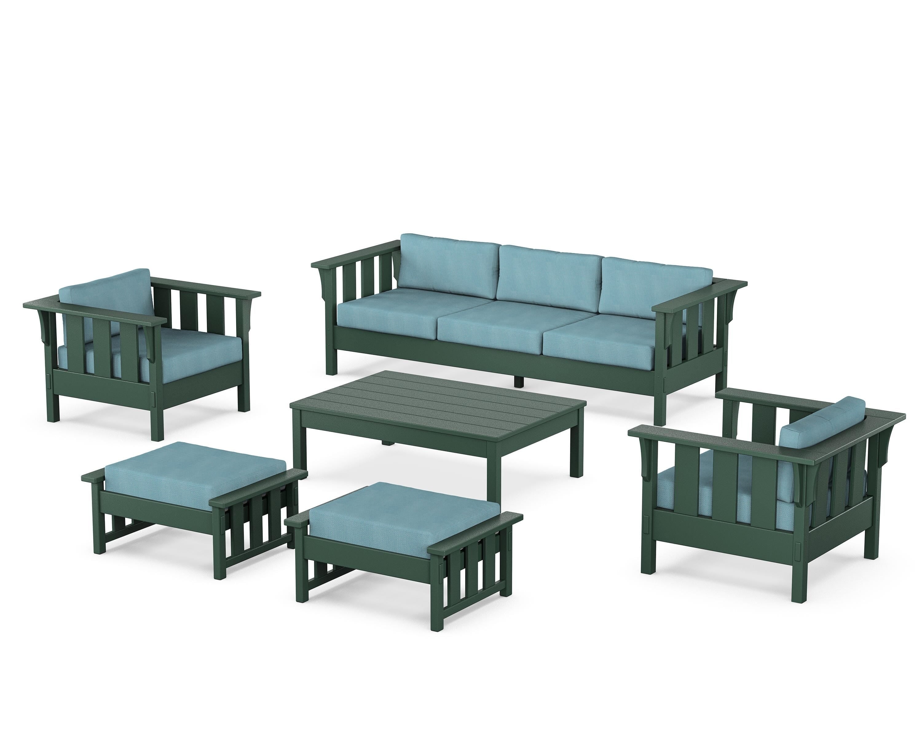Martha Stewart by POLYWOOD® Acadia 6-Piece Lounge Sofa Set in Green / Lattice Sky Blue