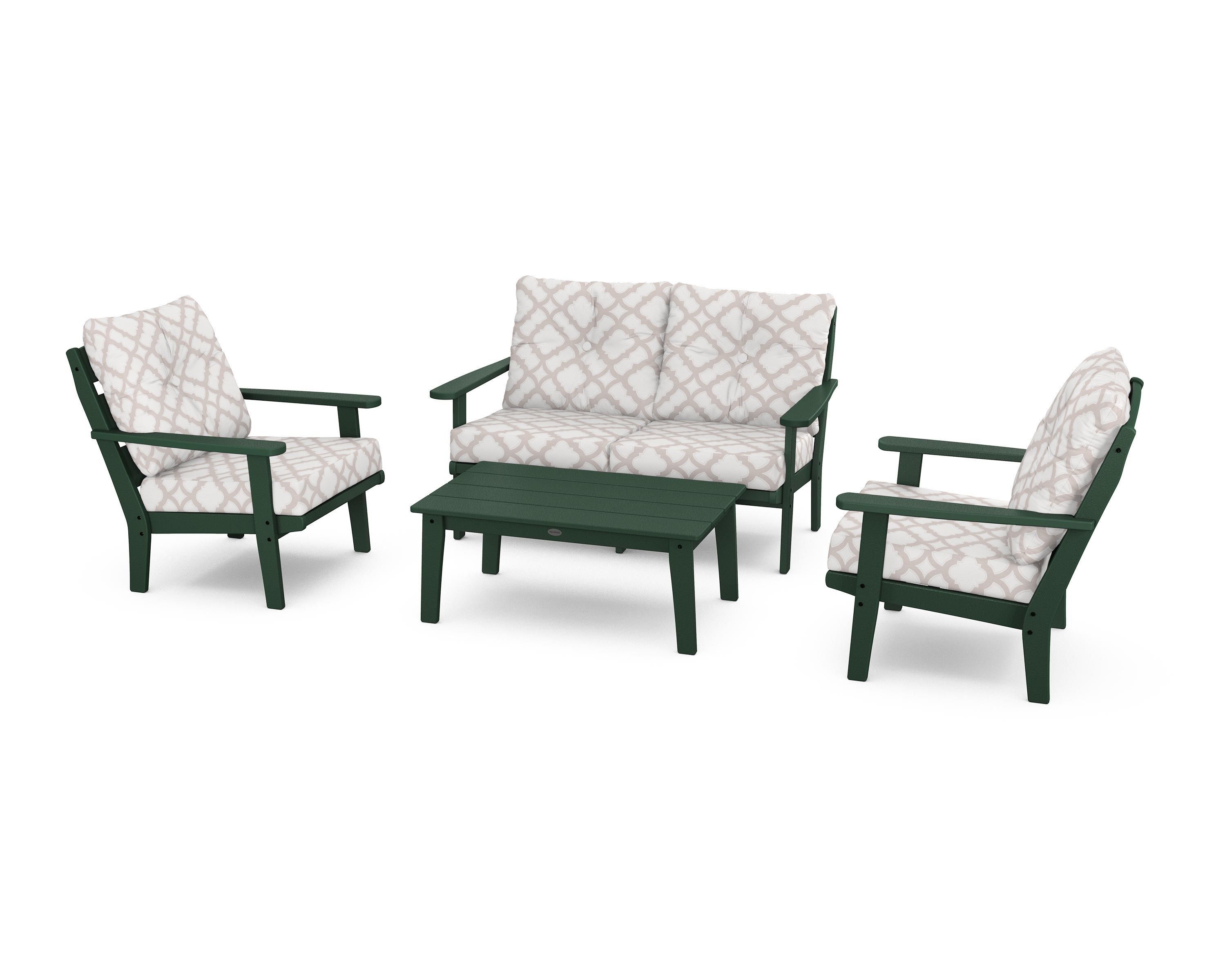 POLYWOOD® Lakeside 4-Piece Deep Seating Set in Green / Trellis Dune Burlap