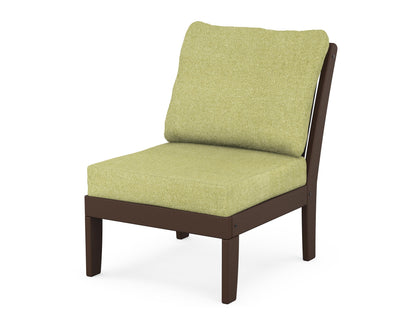 POLYWOOD® Braxton Modular Armless Chair in Mahogany / Chartreuse Boucle
