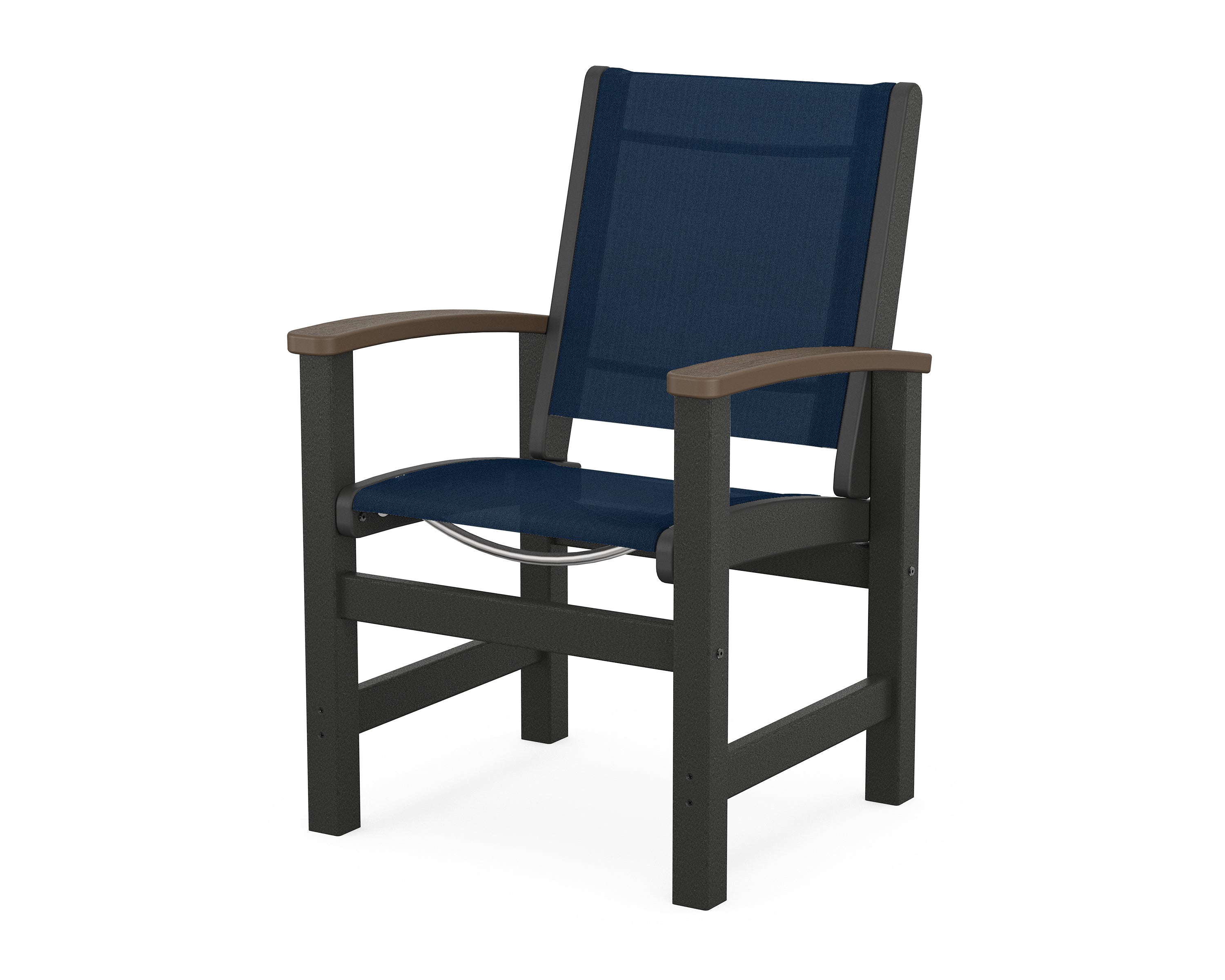 POLYWOOD® Coastal Dining Chair in Black / Kona / Navy Blue Sling