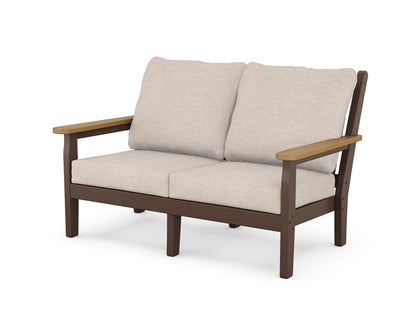 POLYWOOD® Chippendale Deep Seating Loveseat in Mahogany / Natural / Blend Linen