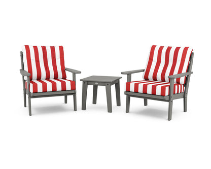 POLYWOOD® Lakeside 3-Piece Deep Seating Chair Set in Slate Grey / Cabana Stripe Crimson