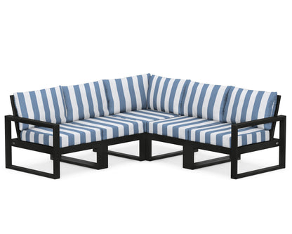 POLYWOOD® EDGE 5-Piece Modular Deep Seating Set in Black / Cabana Stripe Sky Blue