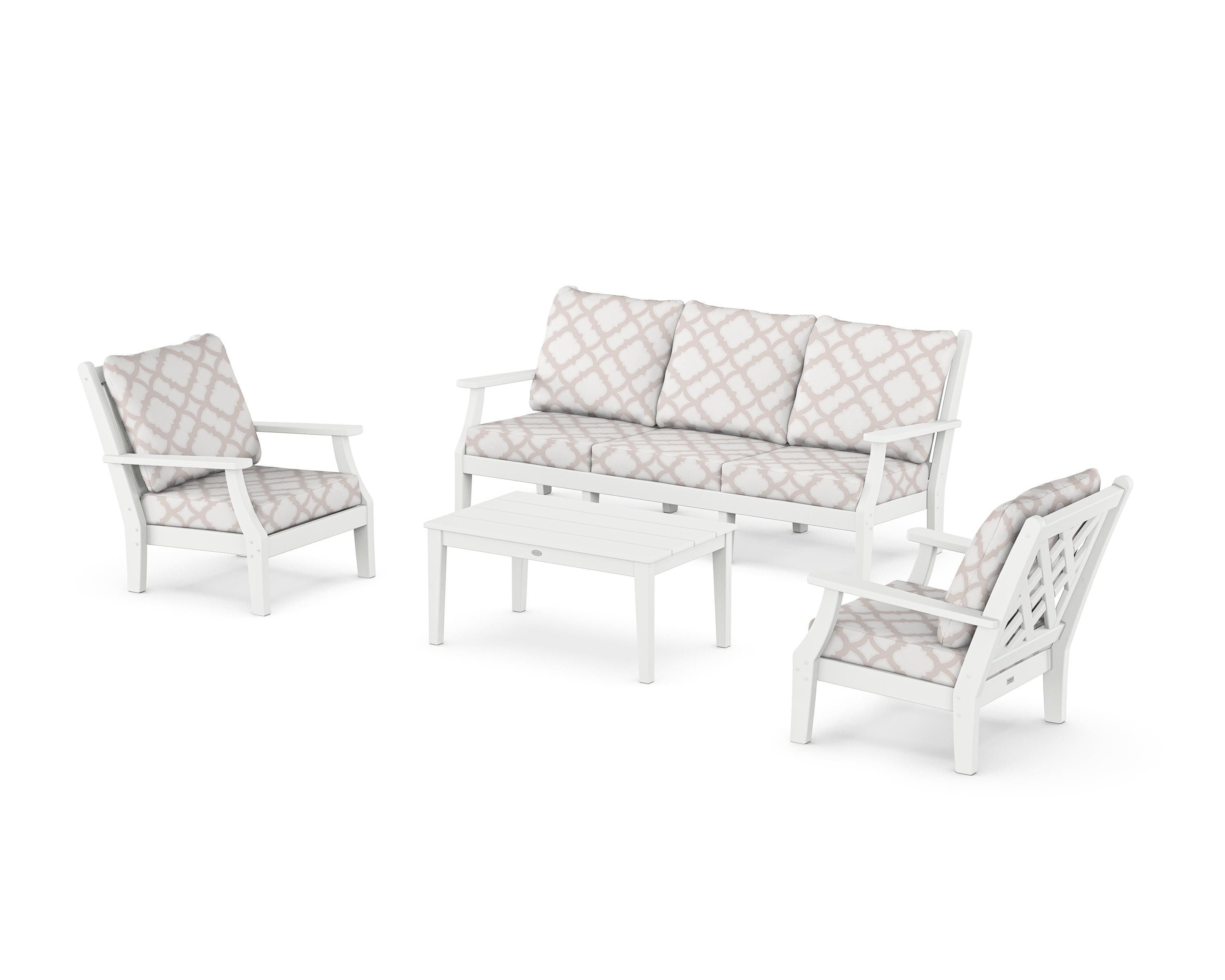 Country Living Wovendale 4-Piece Deep Seating Set with Sofa in White / Trellis Dune Burlap