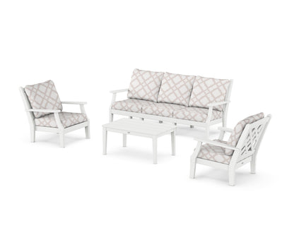 Country Living Wovendale 4-Piece Deep Seating Set with Sofa in White / Trellis Dune Burlap