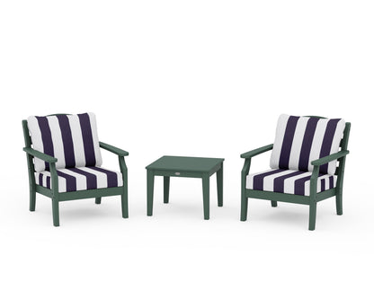 Draper James™ by  POLYWOOD® Savannah 3-Piece Deep Seating Set in Green / Cabana Stripe Navy
