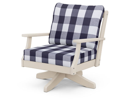 POLYWOOD® Braxton Deep Seating Swivel Chair in Sand / Buffalo Plaid Navy