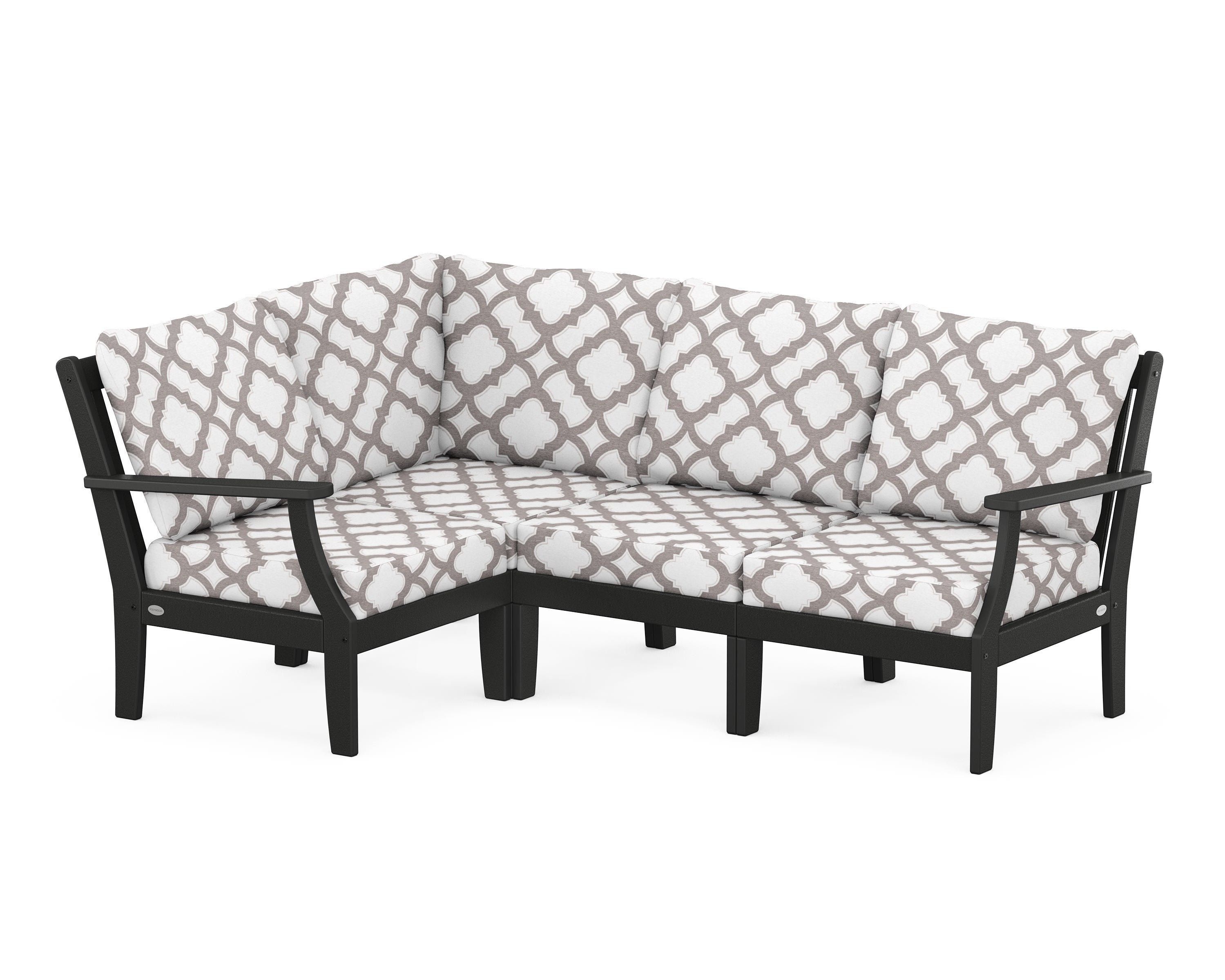 POLYWOOD® Braxton Modular 4-Piece Deep Seating Set in Black / Trellis Grey Mist
