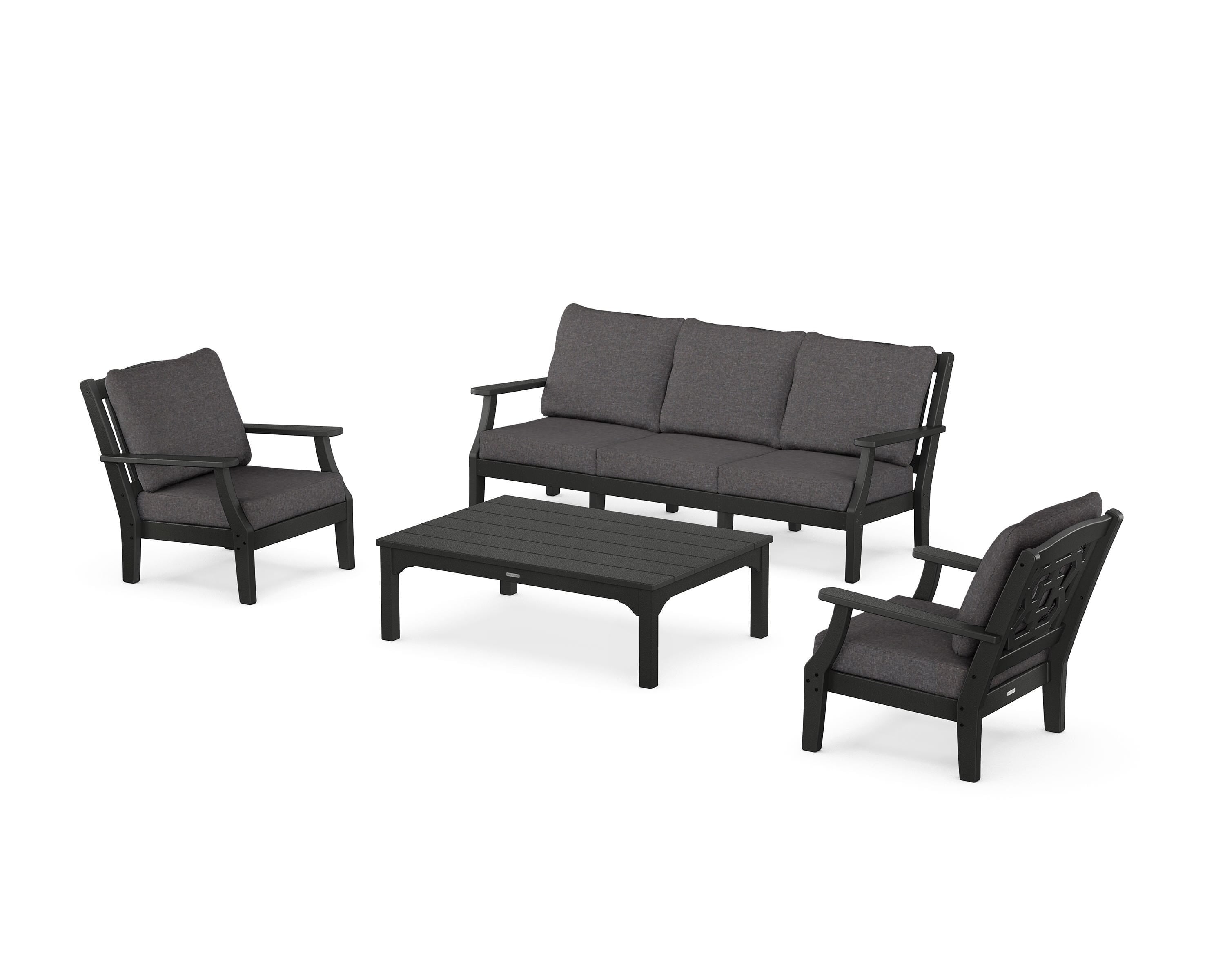 Martha Stewart by POLYWOOD® Chinoiserie 4-Piece Deep Seating Set with Sofa in Black / Ash Charcoal