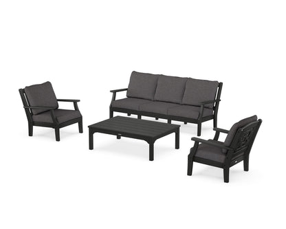 Martha Stewart by POLYWOOD® Chinoiserie 4-Piece Deep Seating Set with Sofa in Black / Ash Charcoal