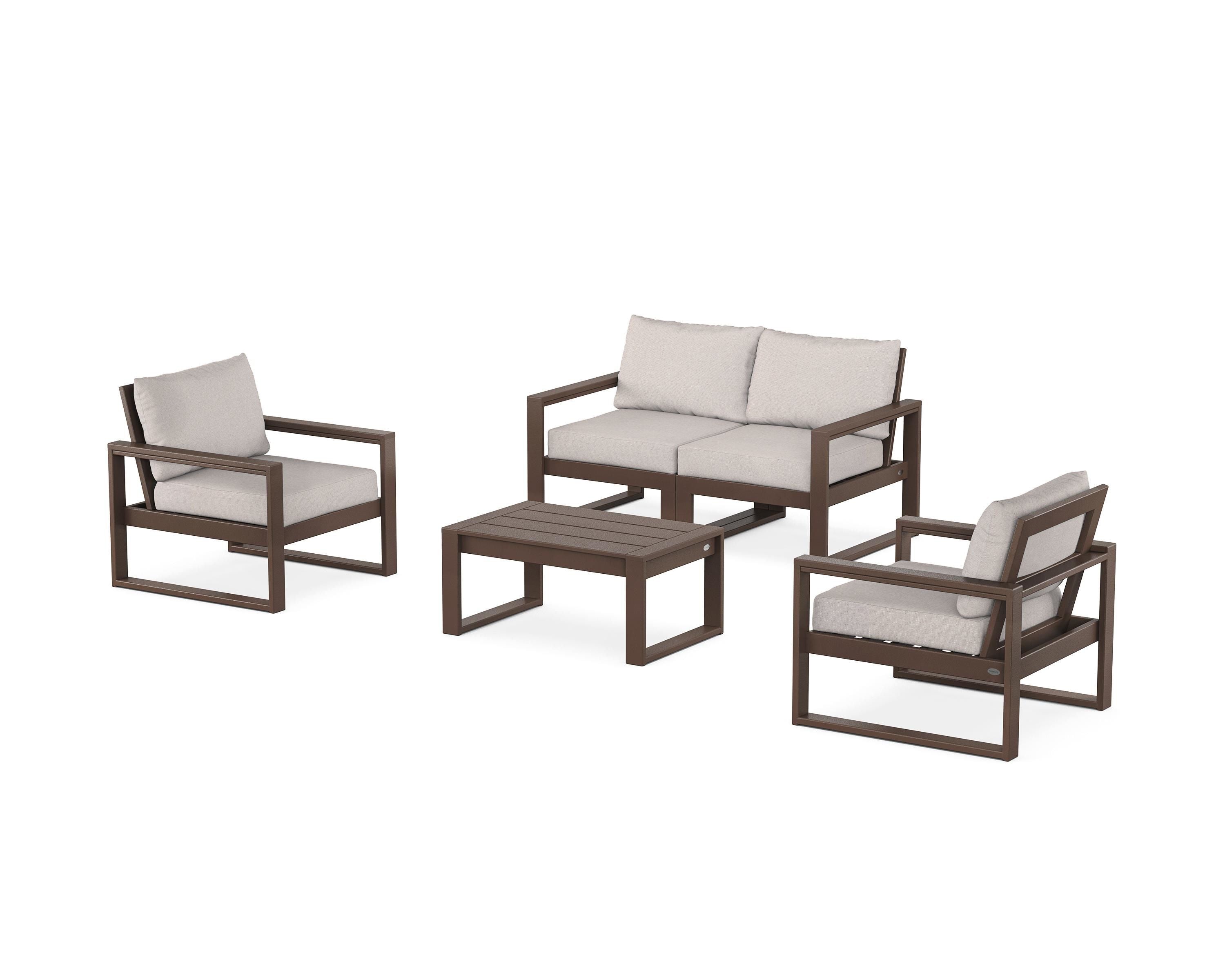 POLYWOOD® EDGE Sectional 4-Piece Deep Seating Set with Loveseat in Mahogany / Dune Burlap