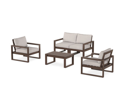 POLYWOOD® EDGE Sectional 4-Piece Deep Seating Set with Loveseat in Mahogany / Dune Burlap