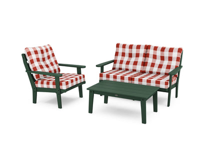 POLYWOOD® Lakeside 3-Piece Deep Seating Set in Green / Buffalo Plaid Crimson