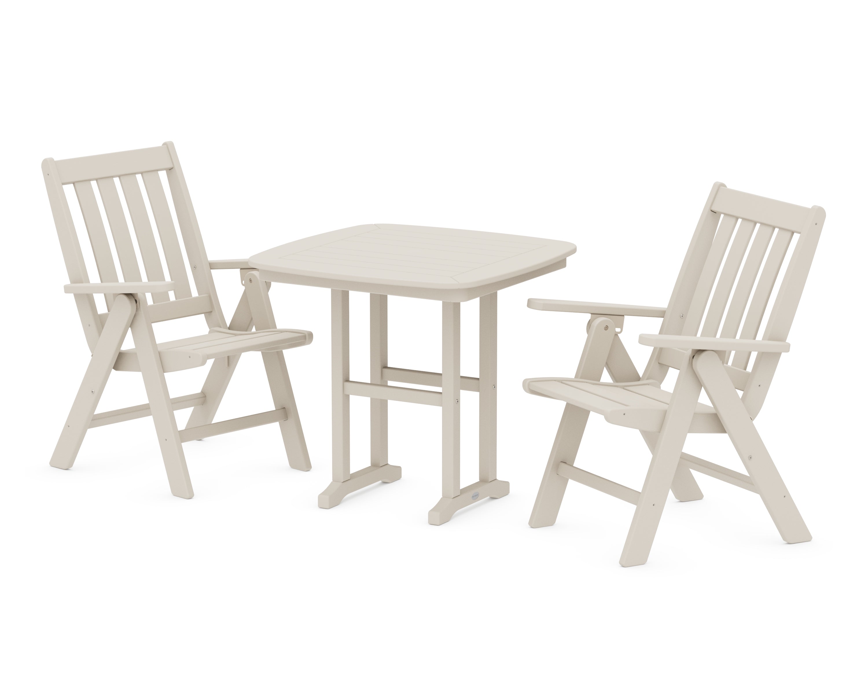 POLYWOOD® Vineyard Folding Chair 3-Piece Dining Set in Sand